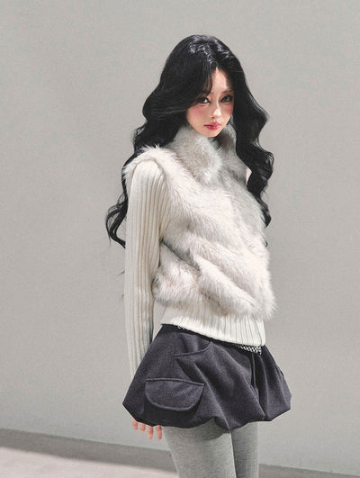 Faux Two-Piece Fur Knit Cardigan DIA0693