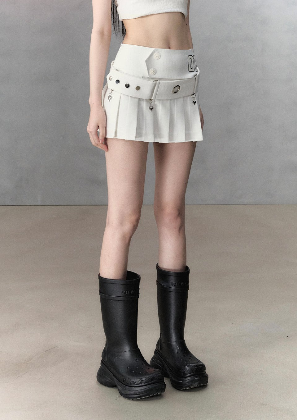 All-match Slim Casual Pleated Short Skirt/Belt VIA0130