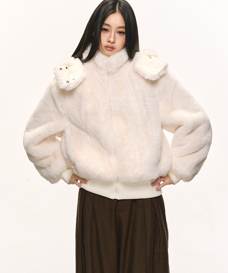 White Eco-friendly Fur Hooded Coat ANA0087