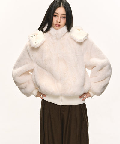 White Eco-friendly Fur Hooded Coat ANA0087