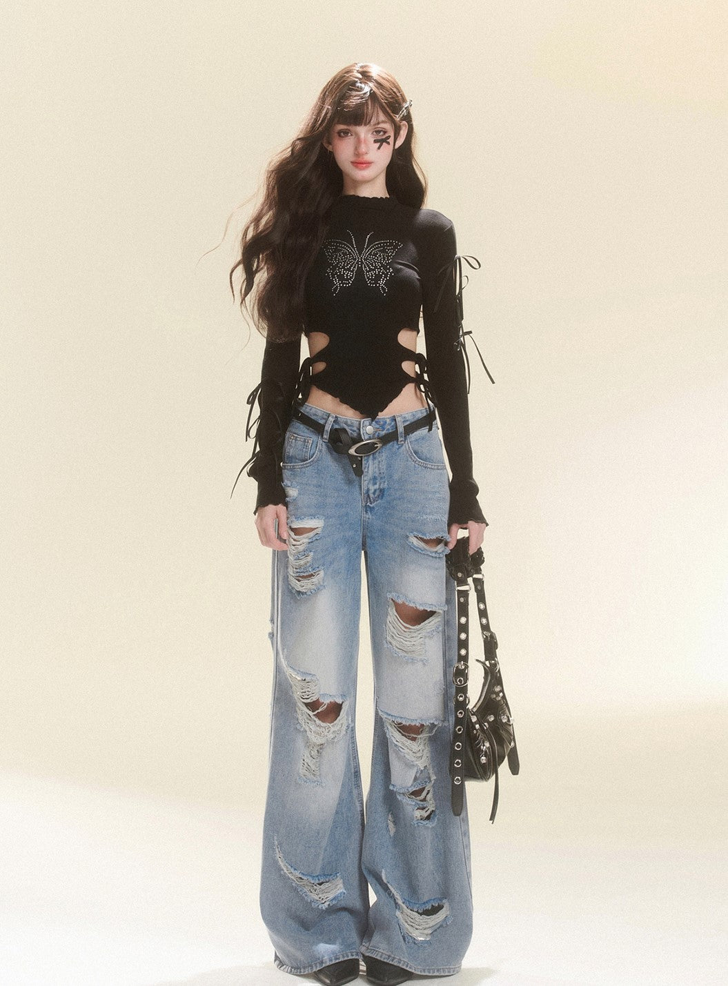 Ripped Straight Leg Light Color Jeans DIA0101