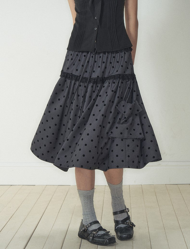 Gray Polka Dot Pocket Midi Skirt SOO0013
