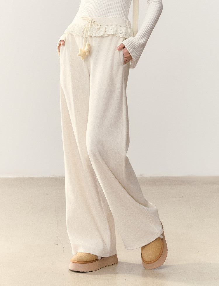 Star Waist Tie Casual Lace Trim Pants NTO0247