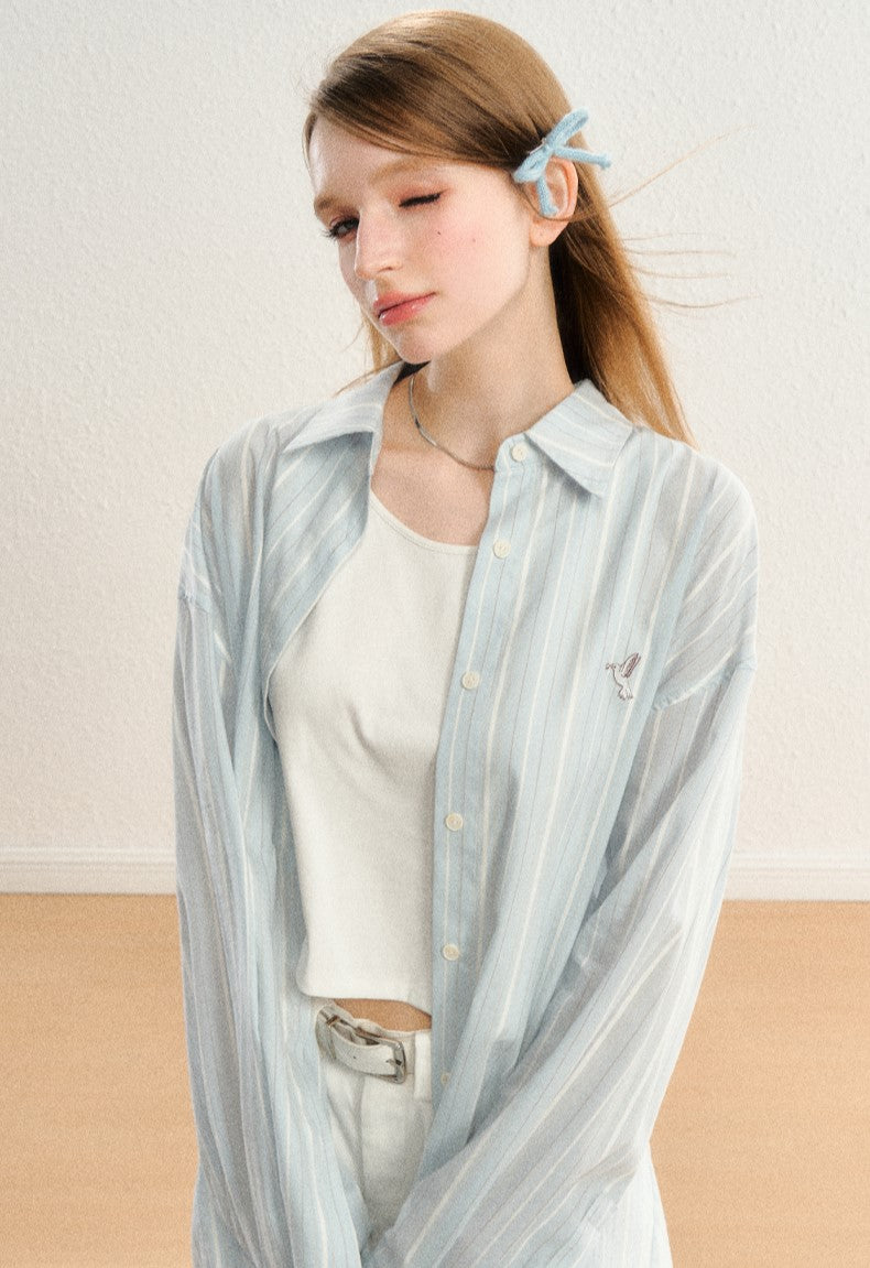 Striped Long Sleeves Back Slit Shirt SPE0062