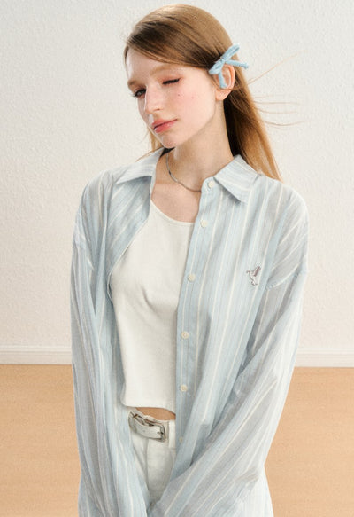 Striped Long Sleeves Back Slit Shirt SPE0062