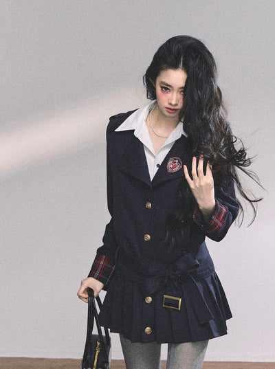 Fake Two-piece College Pleated Dress DIA0627