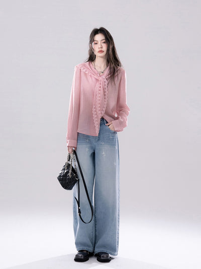 Grapefruit Pink Large Lapel Shirt COT0247