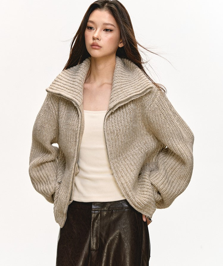 High-Neck Knitted Zipper Cardigan ANA0078