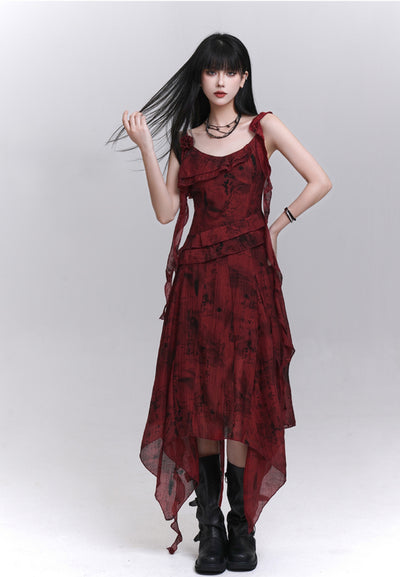 Red Niche Design Suspender Dress LAD0190