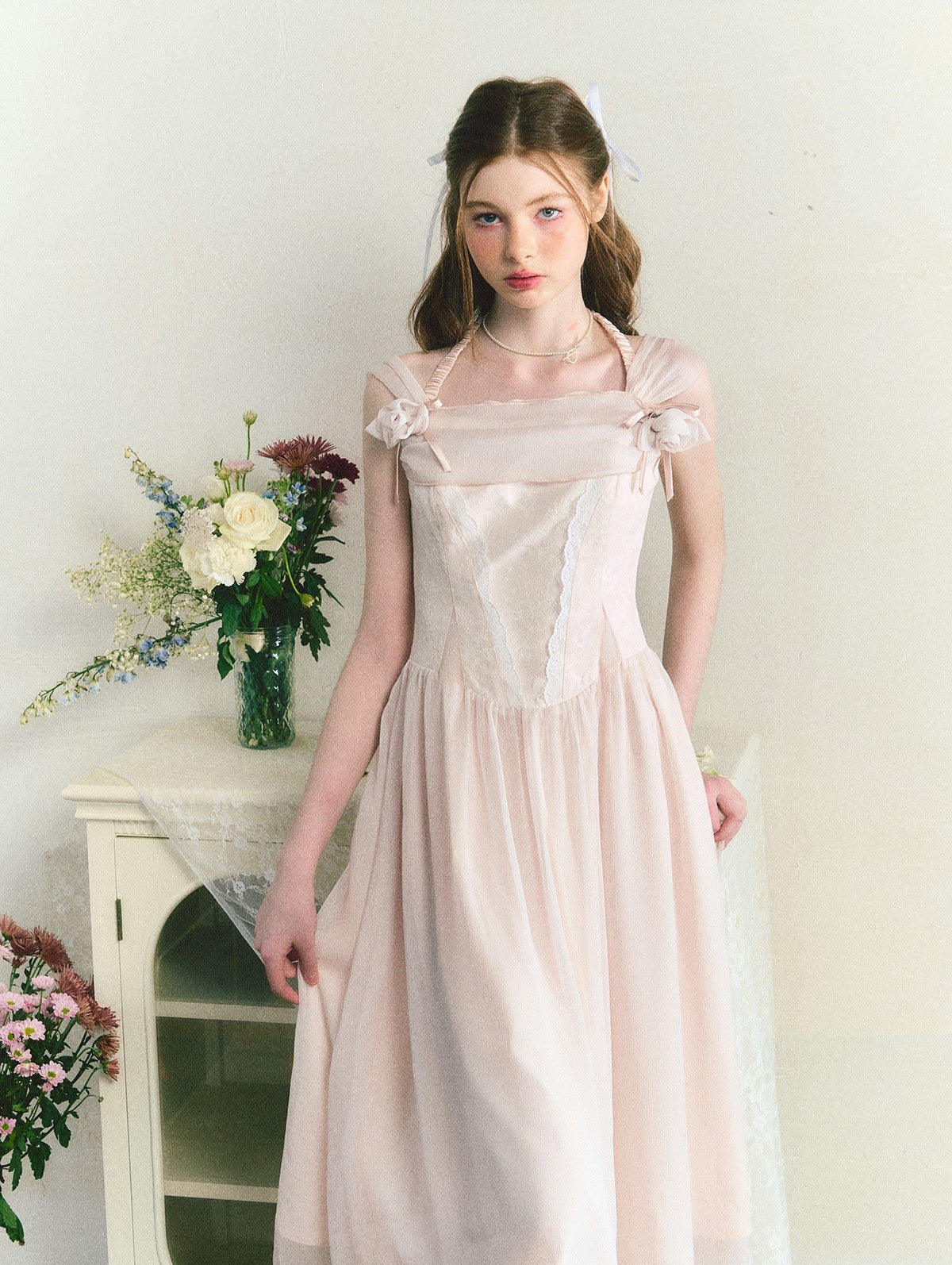 Light Pink Sleeveless Suspender Dress SUN0074