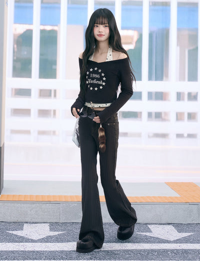 American-style Star Print Halter Neck T-shirt WEE0071