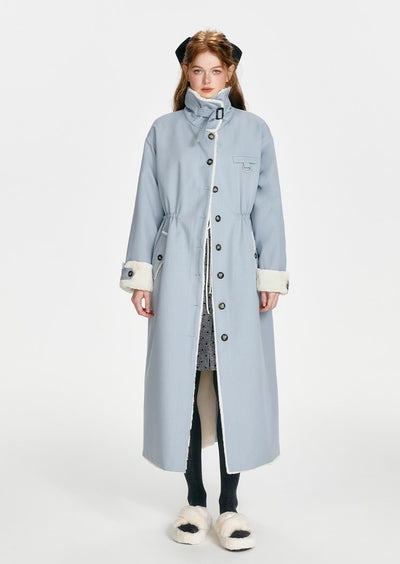 Retro Blue Thickened Plush Long Coat BOH0087