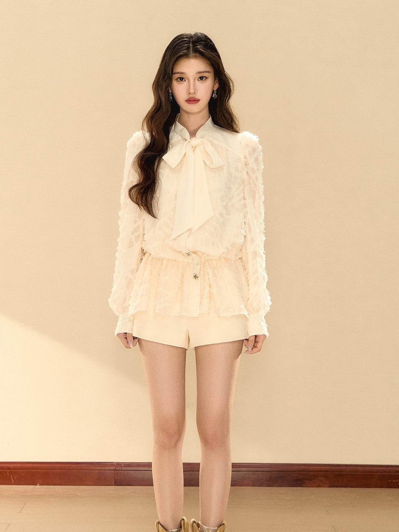 Puff Sleeves Bow Shirt Dress OSH0139