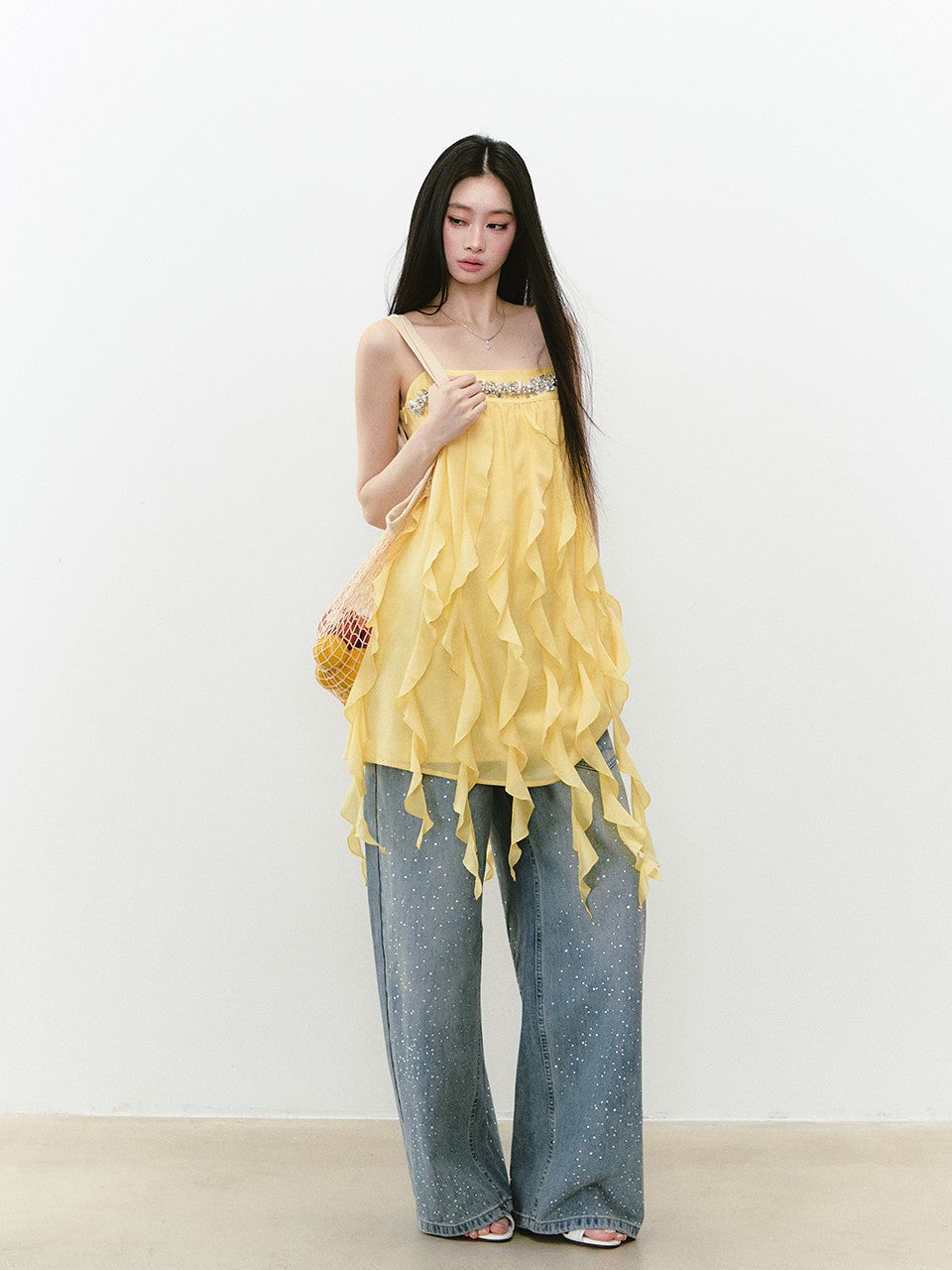 Beaded Flowing Sling Dress VIA0251