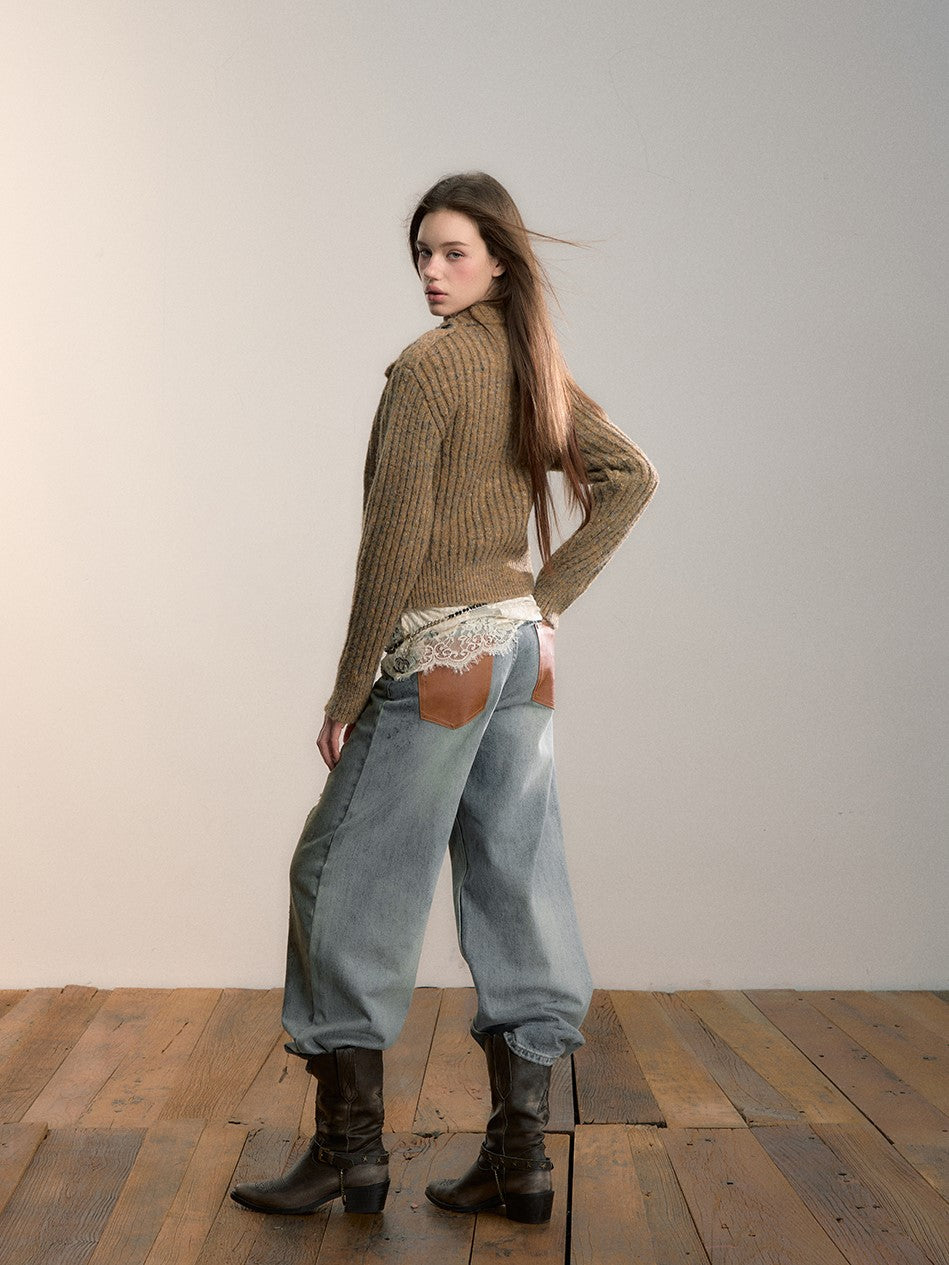 Yarn High-Neck Knit Cardigan VIA0357