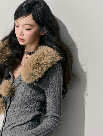 Detachable Fur Collar Sweater Dress DIA0707