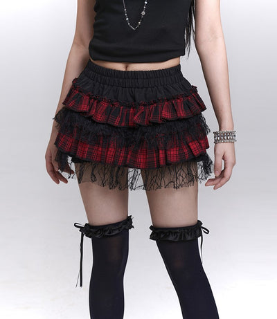 Puff Cake Plaid Miniskirt LAD0198