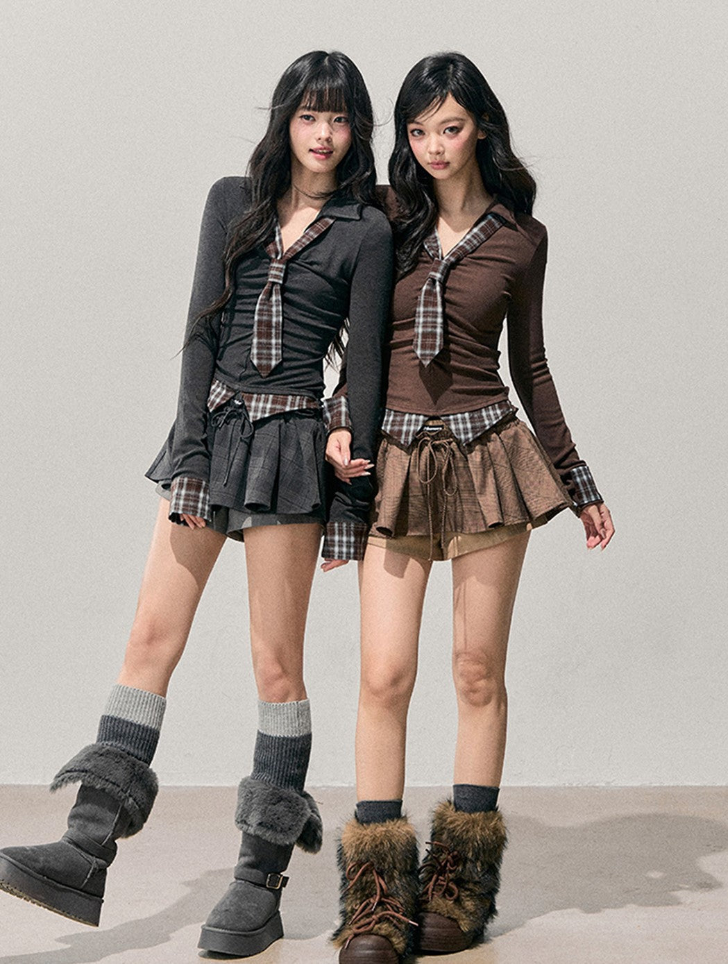 Faux Two-Piece Plaid Tie T-Shirt DIA0746