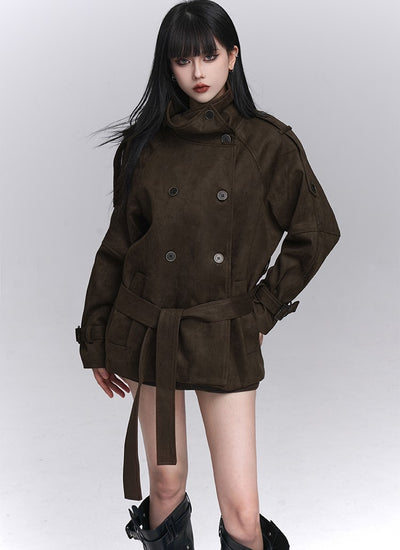 Brown Suede Stand Collar Jacket LAD0247