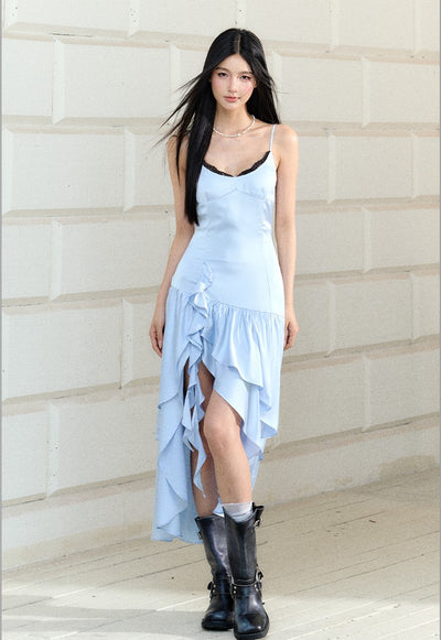Lace Irregular Satin Suspender Dress AGM0169