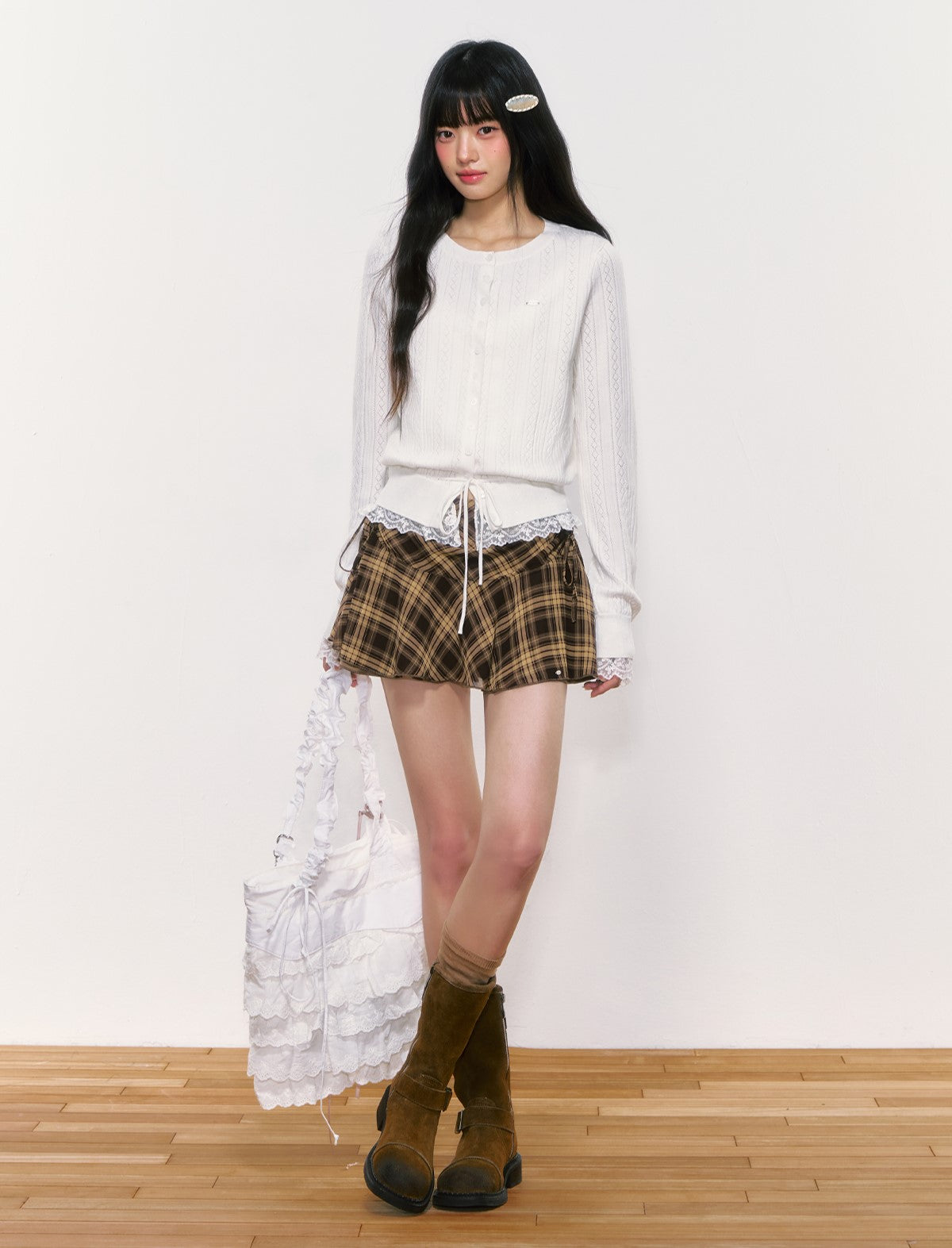 White Lace Hem Cardigan WEE0025