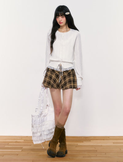White Lace Hem Cardigan WEE0025