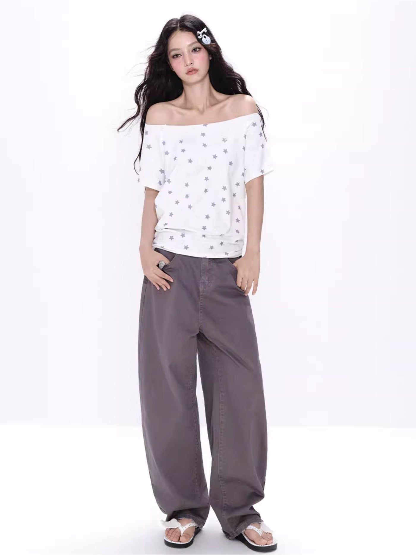 Star Full Print One Shoulder T-shirt NEC0218