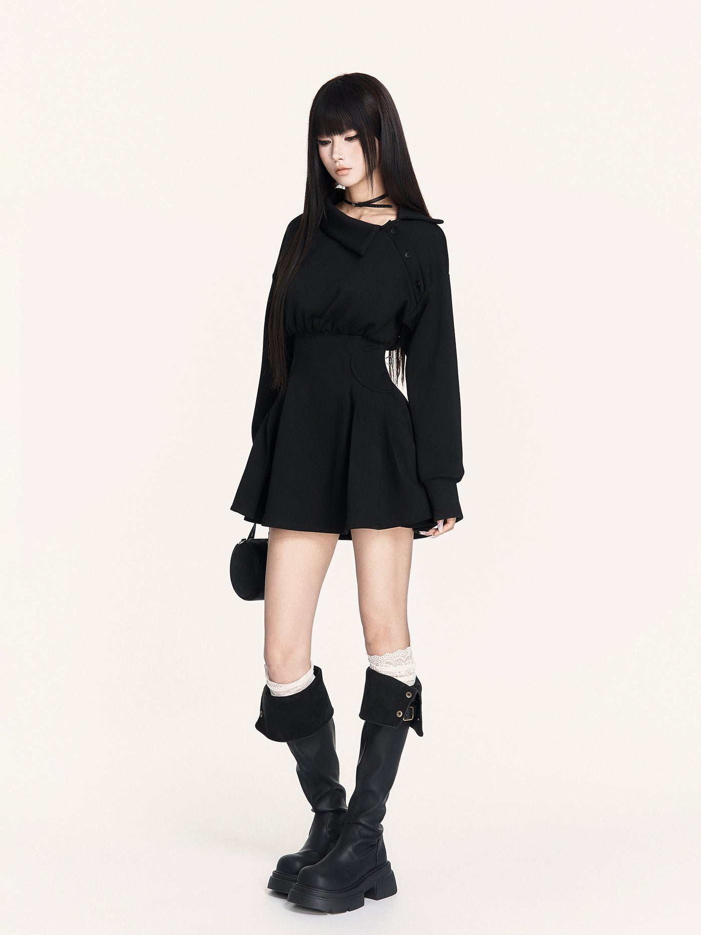 Off-Shoulder Long-Sleeved Sweatshirt Dress VOC0458