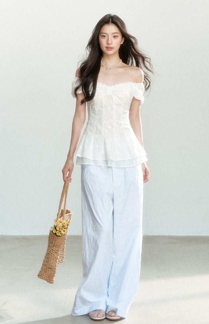 White One-shoulder Lace Top SHI0162