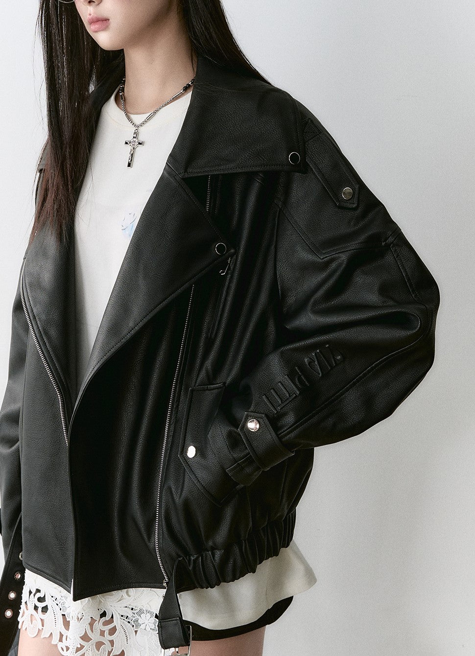 Loose Silhouette Versatile Motorcycle Leather Jacket VIA0164