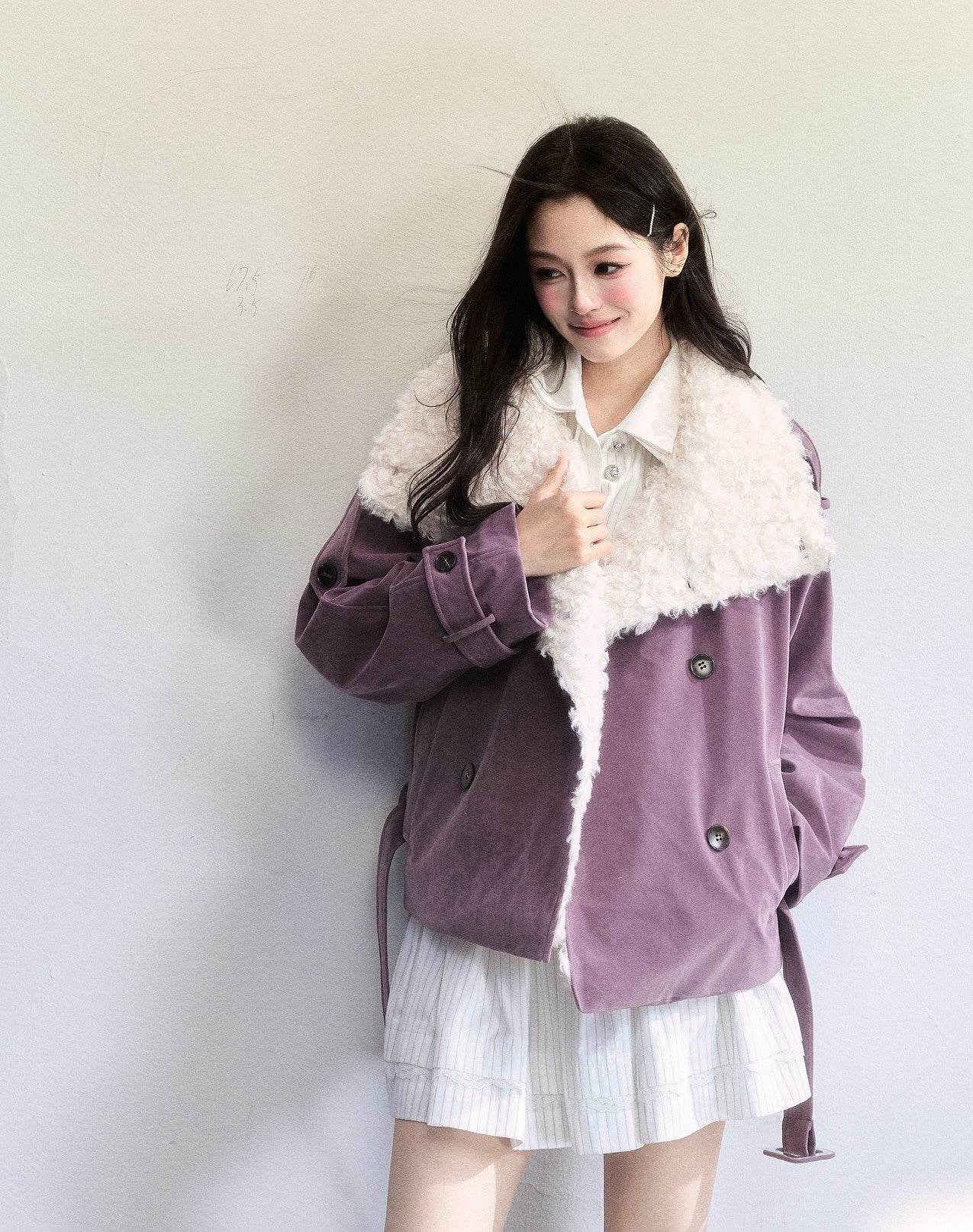 Purple Retro Suede Large Lapel Coat FRA0508