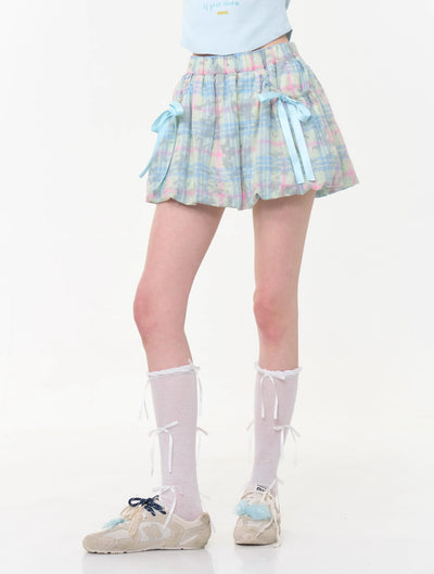 High Waist Blue Bow Plaid Skirt ZIZ0277