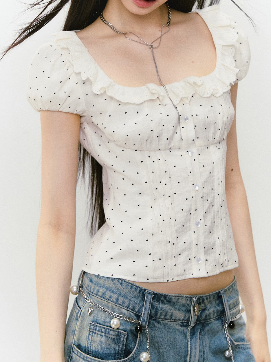Lace Polka Dot Short-sleeved T-shirt VIA0297