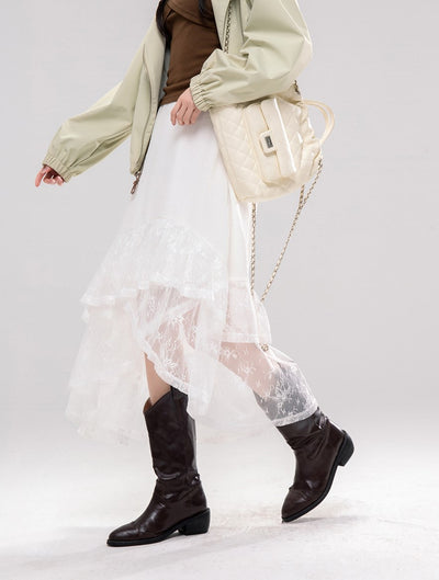 White Lace Irregular Layered Skirt COT0233