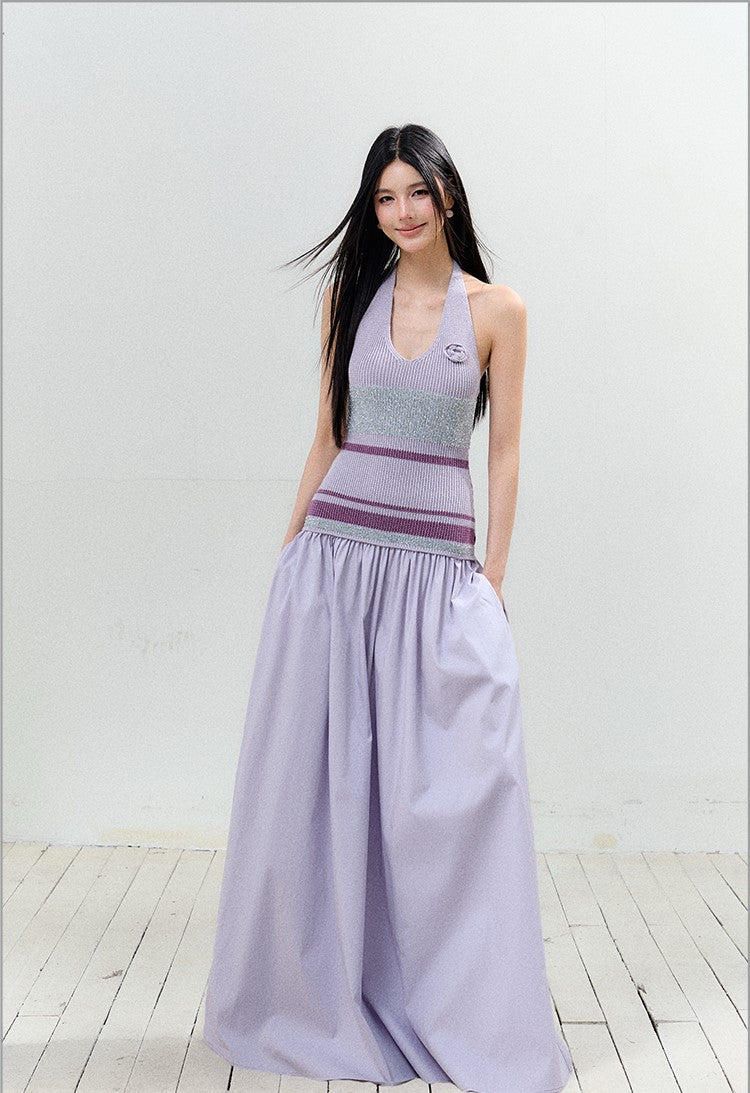 Bright Silk Halter Neck Backless Dress AGM0152