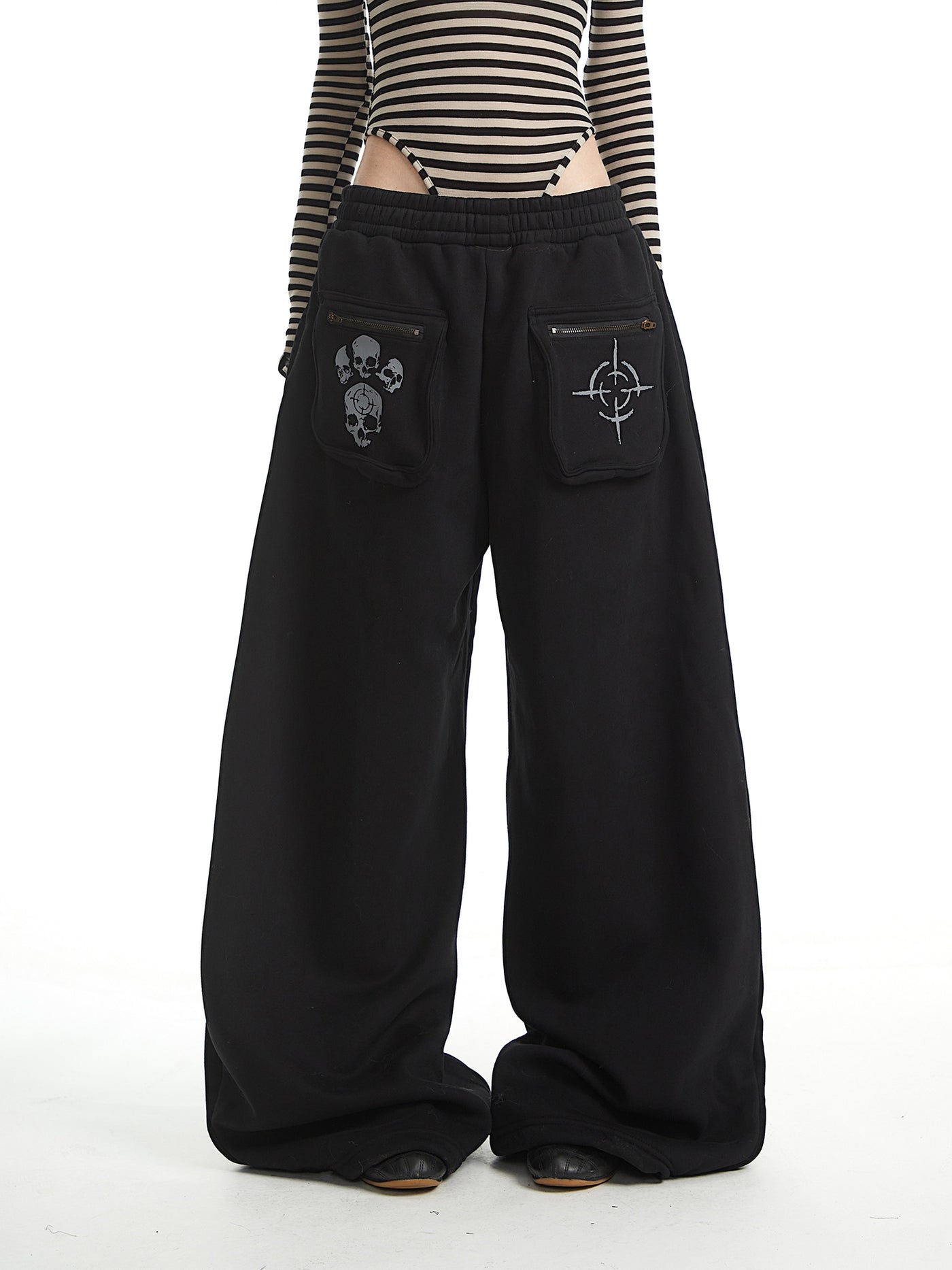 Skull Design Casual Wide-Leg Pants UNC0328