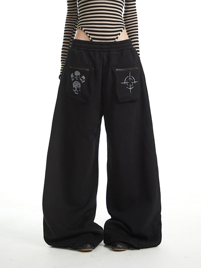 Skull Design Casual Wide-Leg Pants UNC0328