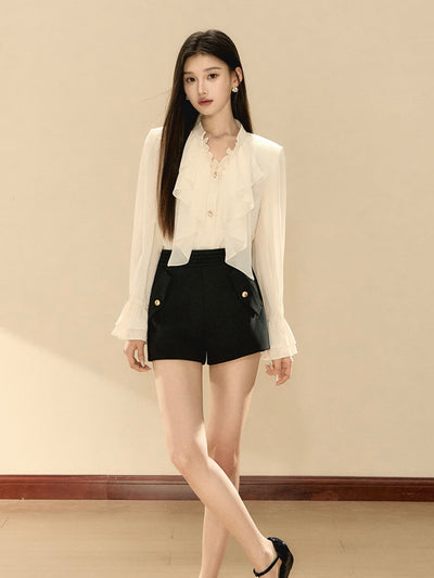 White V-neck Ruffle Shirt OSH0135