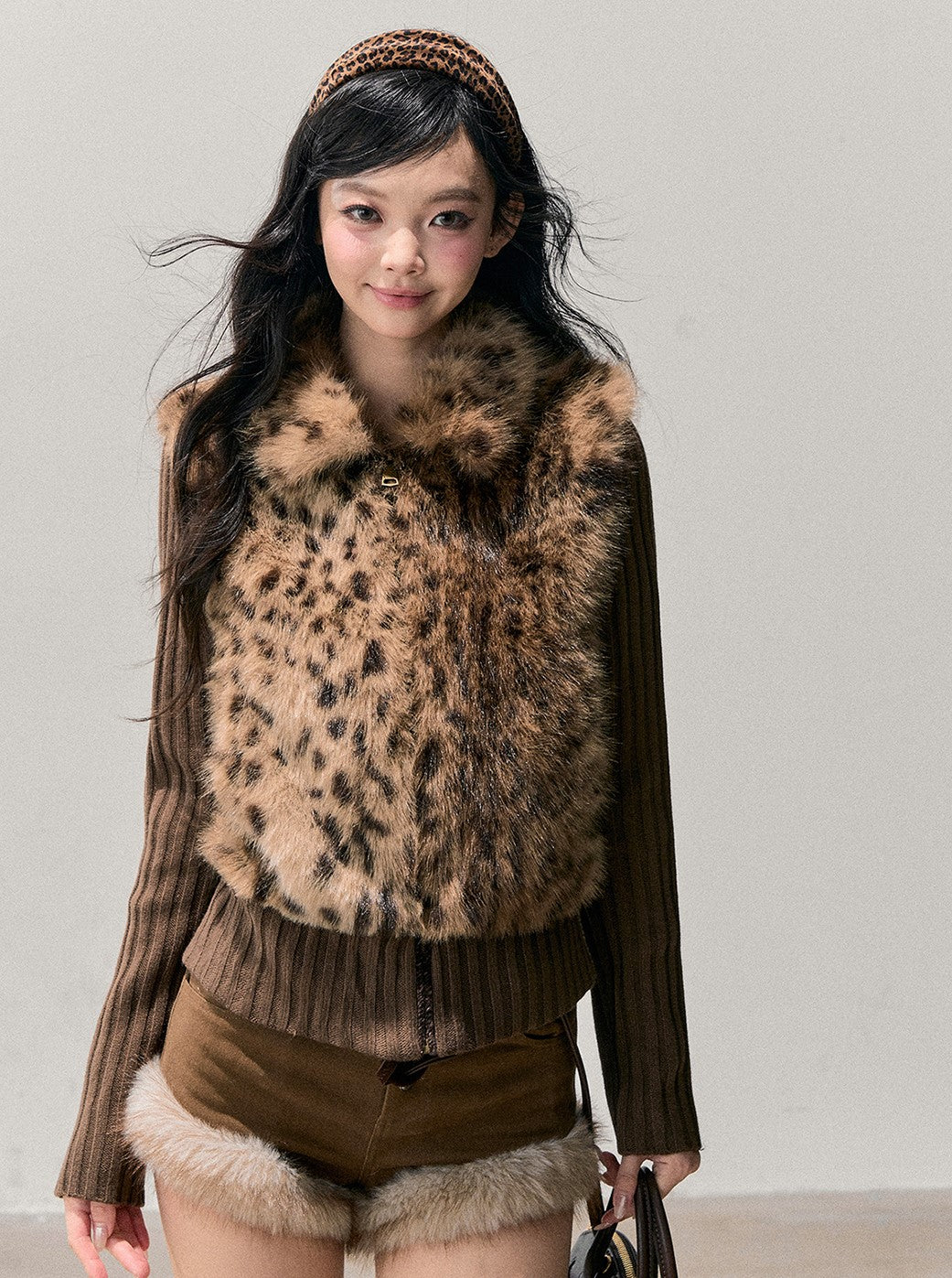 Faux Two-Piece Knitted Fur Jacket DIA0754