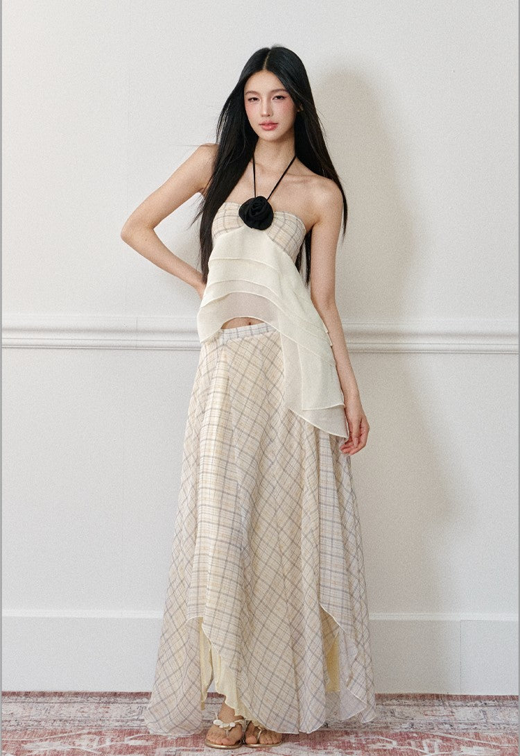 Rose Halter Strap Top/Plaid Skirt AGM0172