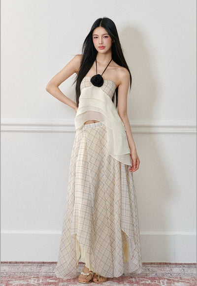 Rose Halter Strap Top/Plaid Skirt AGM0172