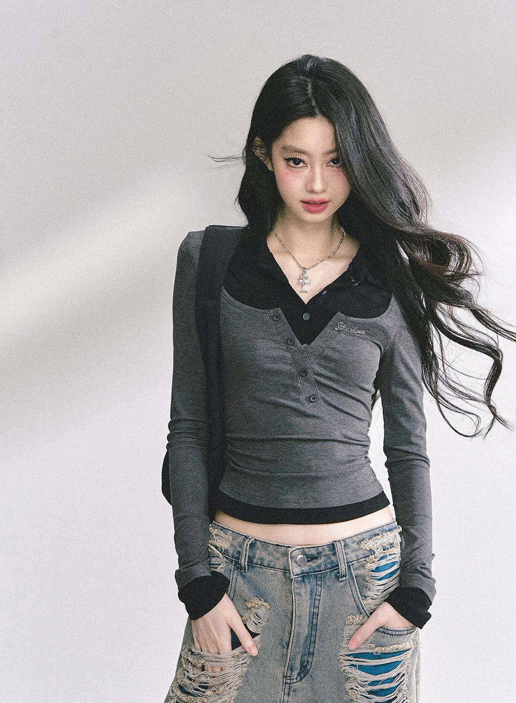 Fake Two-piece Long-sleeved T-shirt DIA0547