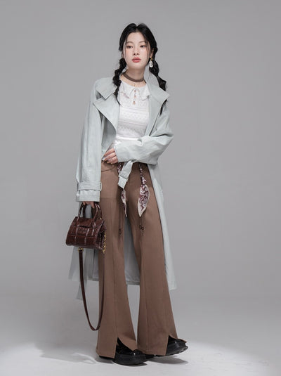 Chestnut Brown Scarf Belt Flared Pants COT0360