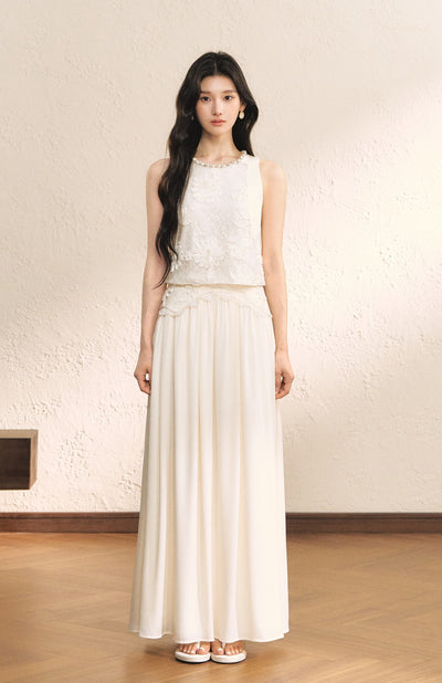 White Sleeveless Lace Top/Skirt OSH0179