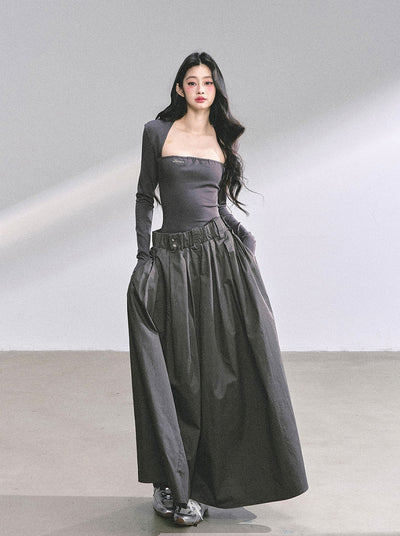 Slim Pleated Long Dress DIA0558