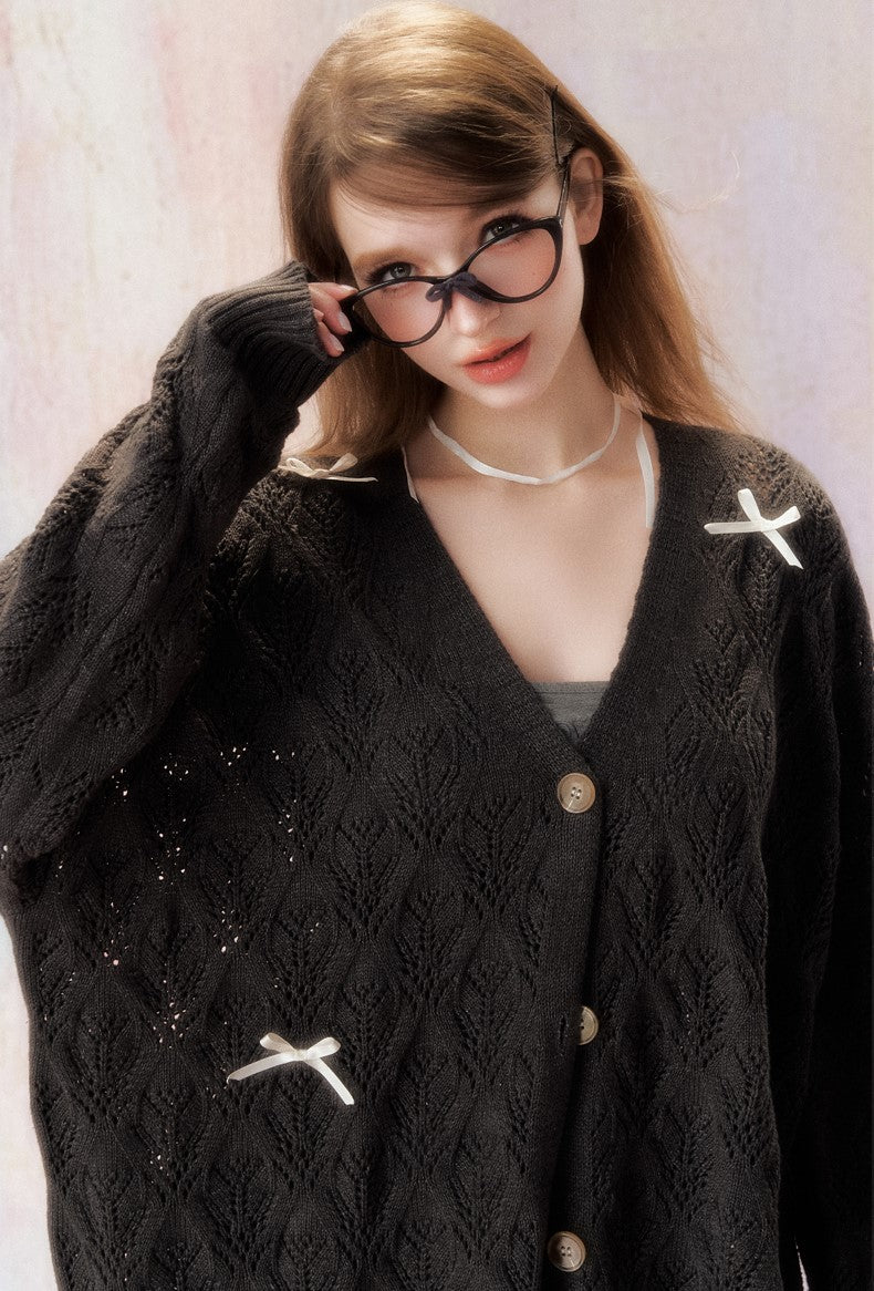 Hollow Bow Lazy Loose Knitted Cardigan SPE0027