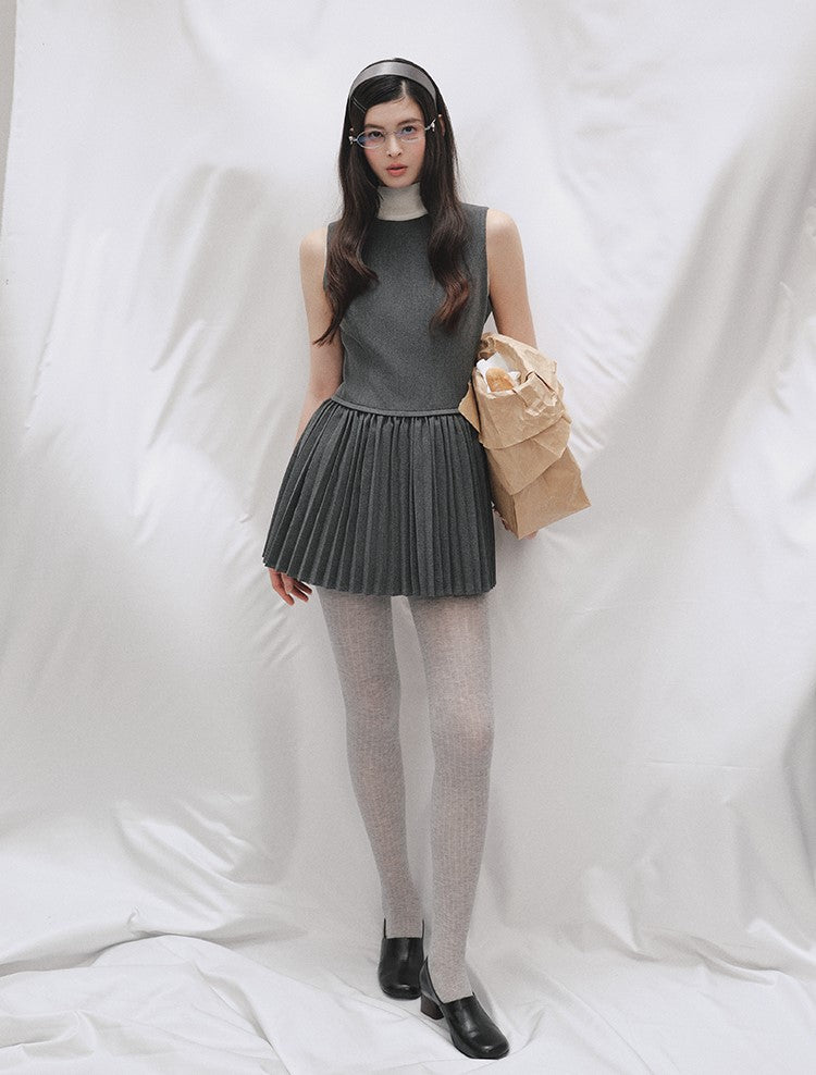 Layered Round Neck Pleated Vest Dress LAL0250