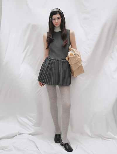 Layered Round Neck Pleated Vest Dress LAL0250