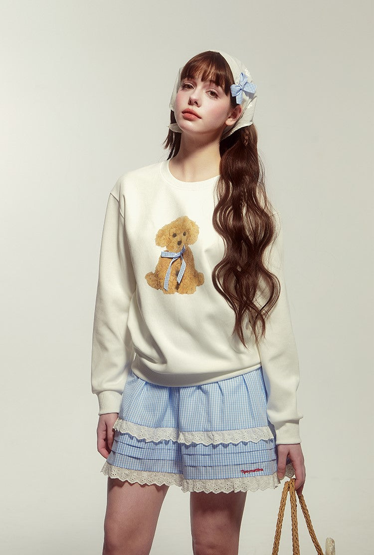Long Sleeve Loose Puppy White Sweater TIP0019