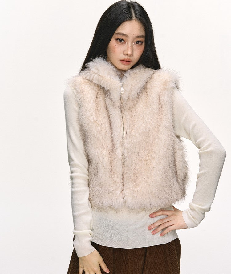 Eco-friendly Fur Hooded Short Vest Jacket ANA0101